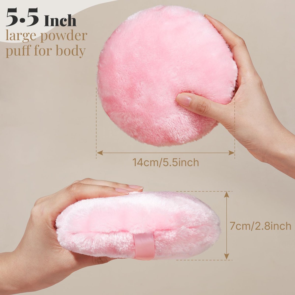 Teenitor 5.5" Extra Large Powder Puff and Glass Crystal Container – Pink Dusting Powder Puff for Body Powder Avelisse