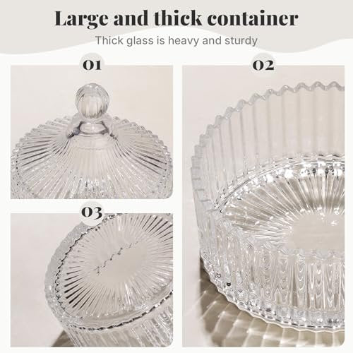 Teenitor 5.5" Extra Large Powder Puff and Glass Crystal Container – Pink Dusting Powder Puff for Body Powder Avelisse