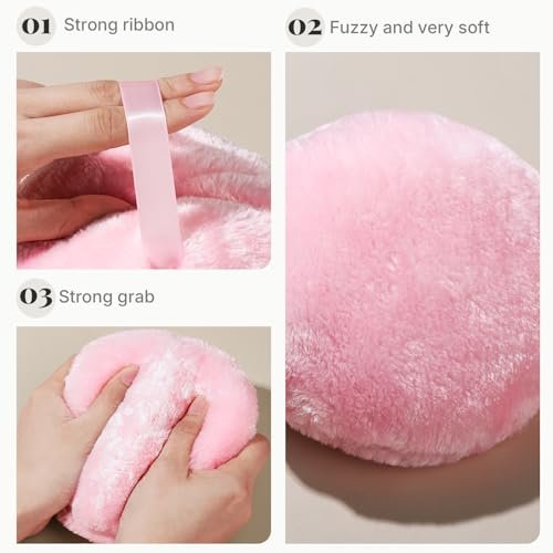 Teenitor 5.5" Extra Large Powder Puff and Glass Crystal Container – Pink Dusting Powder Puff for Body Powder Avelisse