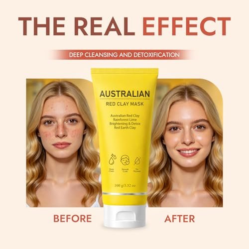 FMRFMR Australian Red Clay Face Mask – Deep Cleansing Detox Mud Mask with Kakadu Plum & Desert Lime, Pore Minimizing Natural Clay Mask for All Skin Types, 3.52 oz Avelisse