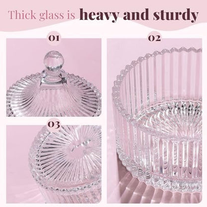 Teenitor 4-Piece Powder Puff Set with Glass Crystal Containers – Soft Velour Body Powder Puffs in Pink