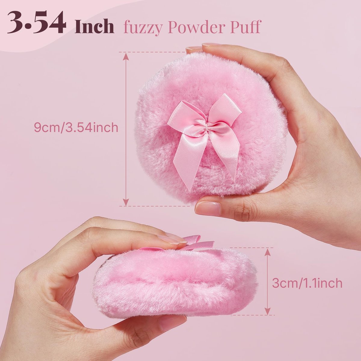 Teenitor 4-Piece Powder Puff Set with Glass Crystal Containers – Soft Velour Body Powder Puffs in Pink - görsel 3
