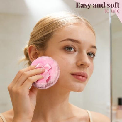 Teenitor 4-Piece Powder Puff Set with Glass Crystal Containers – Soft Velour Body Powder Puffs in Pink