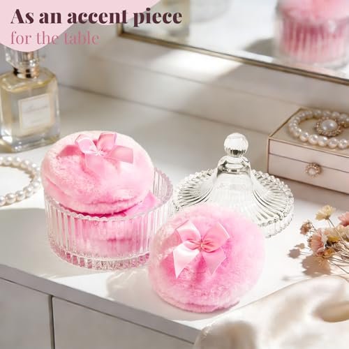 Teenitor 4-Piece Powder Puff Set with Glass Crystal Containers – Soft Velour Body Powder Puffs in Pink - görsel 6