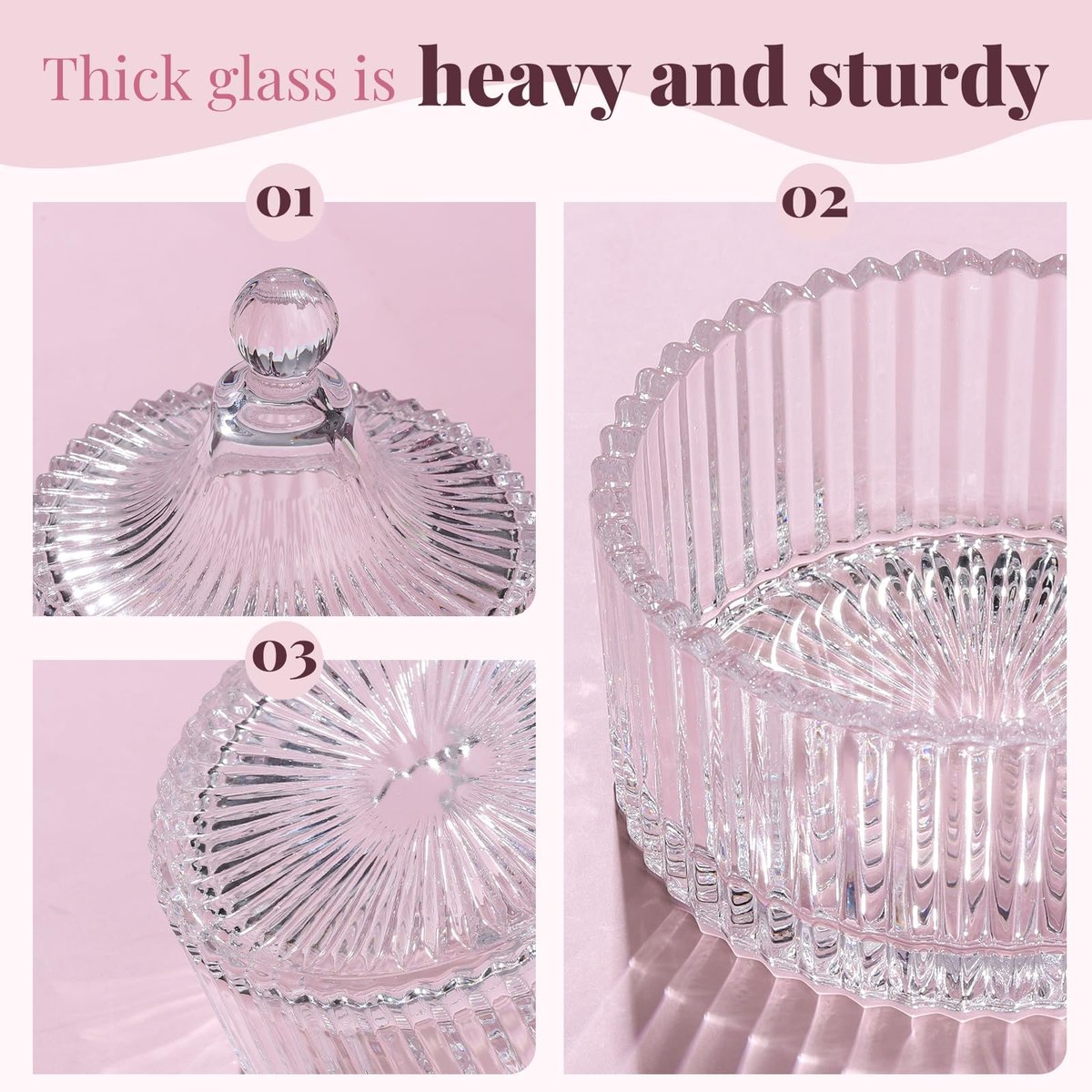 Teenitor 4-Piece Powder Puff Set with Glass Crystal Containers – Soft Velour Body Powder Puffs in Pink - görsel 11