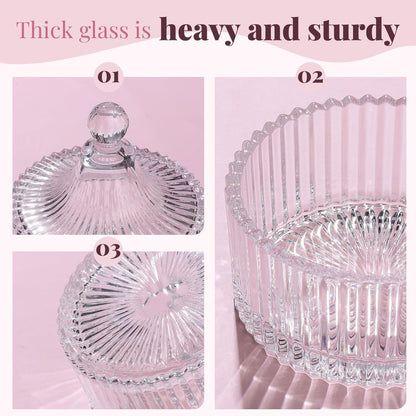 Teenitor 4-Piece Powder Puff Set with Glass Crystal Containers – Soft Velour Body Powder Puffs in Pink