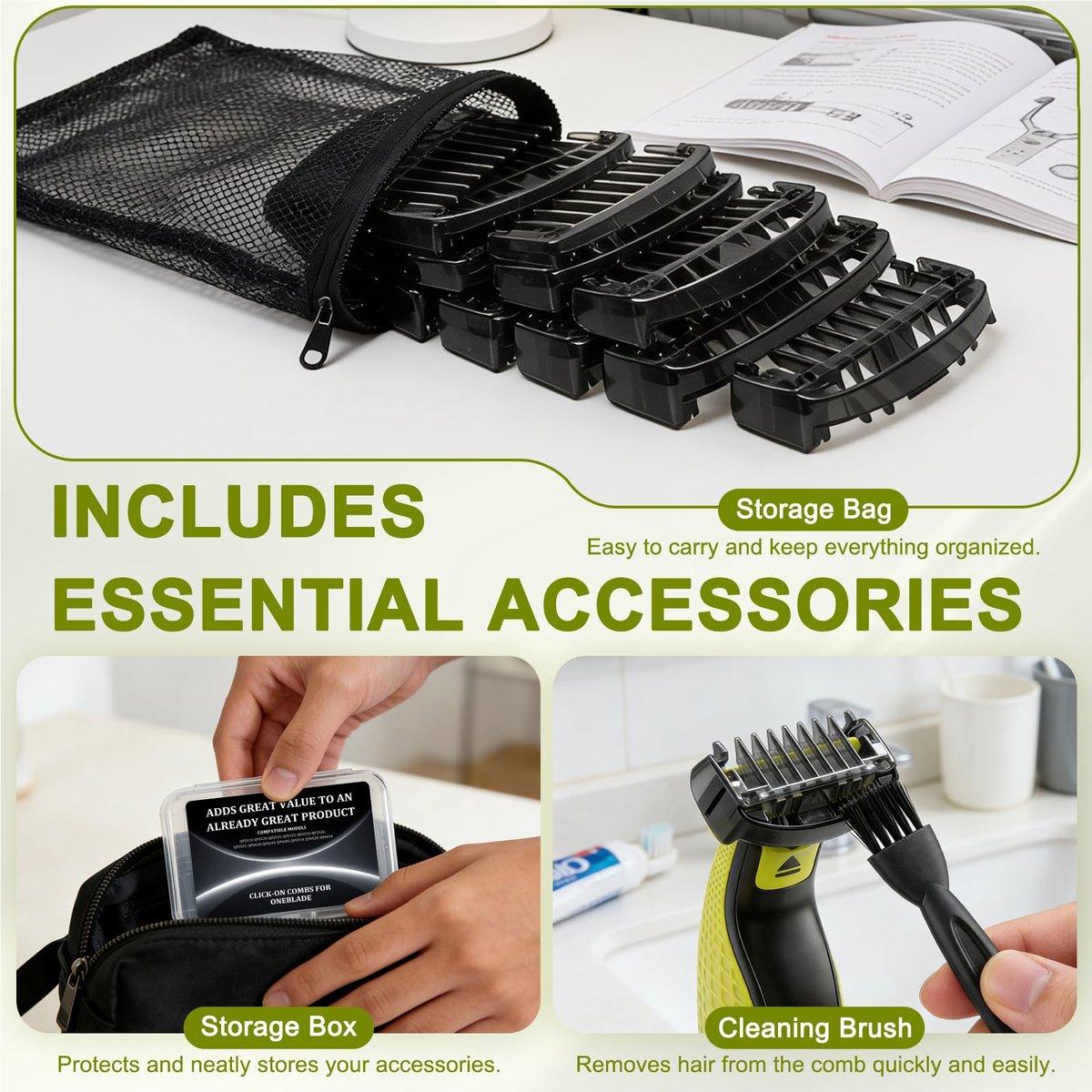 CR8GR8 Guide Comb Set 0.5-9mm for Norelco Trimmers - Compatible with QP2724, QP2834, QP2520, QP2620 - Includes 12 Guards, Cleaning Brush & Storage Bag - görsel 7