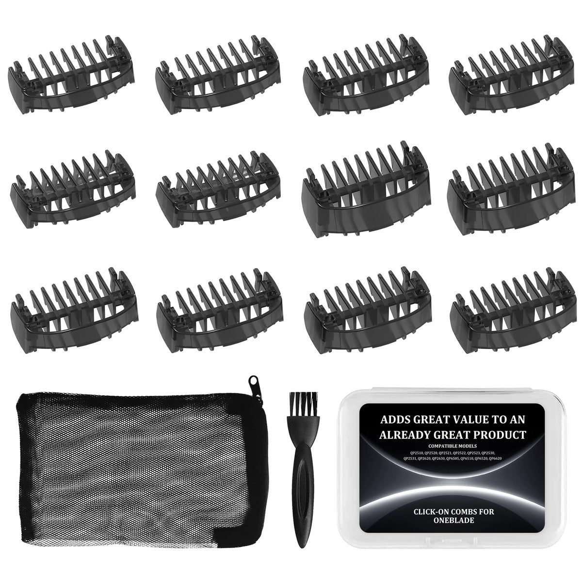 CR8GR8 Guide Comb Set 0.5-9mm for Norelco Trimmers - Compatible with QP2724, QP2834, QP2520, QP2620 - Includes 12 Guards, Cleaning Brush & Storage Bag - görsel 1