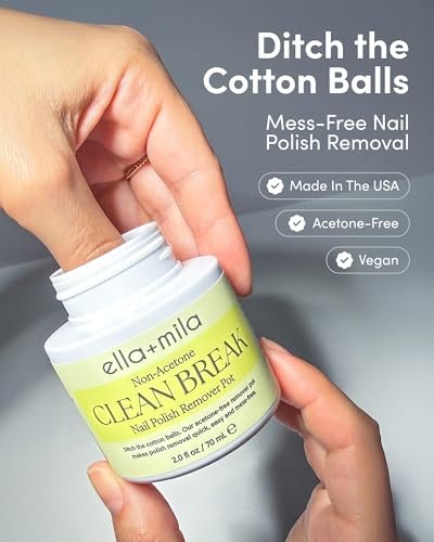 ella+mila Clean Break Non-Acetone Nail Polish Remover Pot - Gentle Acetone-Free Dip Jar for Fingers & Toes, Travel Size, Light Cotton Candy Scent (2 fl oz) - görsel 4