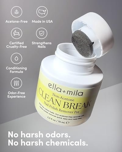 ella+mila Clean Break Non-Acetone Nail Polish Remover Pot - Gentle Acetone-Free Dip Jar for Fingers & Toes, Travel Size, Light Cotton Candy Scent (2 fl oz) - görsel 14