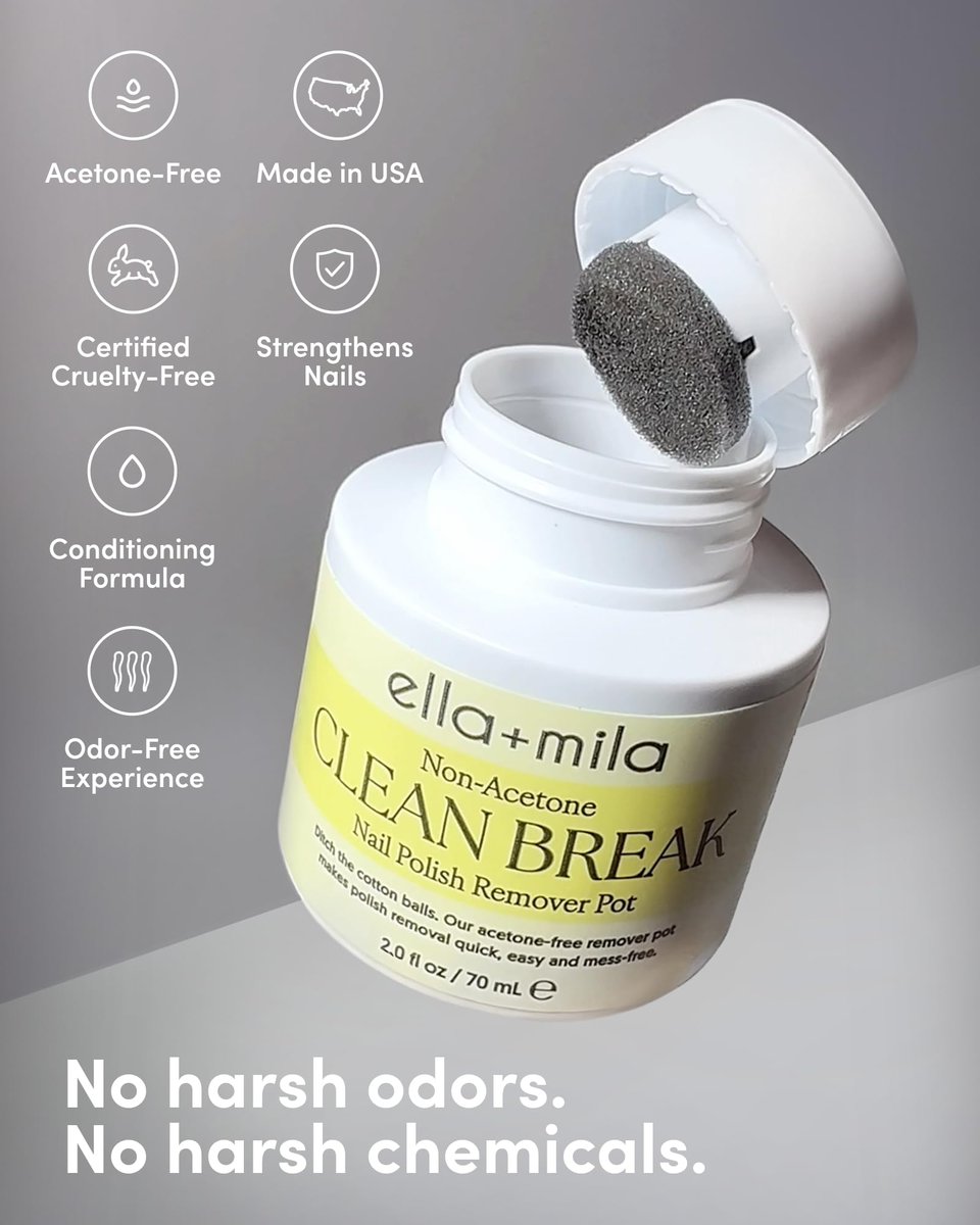ella+mila Clean Break Non-Acetone Nail Polish Remover Pot - Gentle Acetone-Free Dip Jar for Fingers & Toes, Travel Size, Light Cotton Candy Scent (2 fl oz) - görsel 13