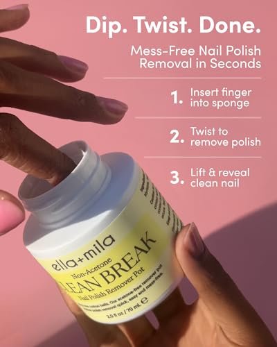 ella+mila Clean Break Non-Acetone Nail Polish Remover Pot - Gentle Acetone-Free Dip Jar for Fingers & Toes, Travel Size, Light Cotton Candy Scent (2 fl oz) - görsel 8