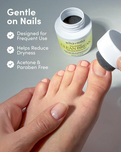 ella+mila Clean Break Non-Acetone Nail Polish Remover Pot - Gentle Acetone-Free Dip Jar for Fingers & Toes, Travel Size, Light Cotton Candy Scent (2 fl oz)