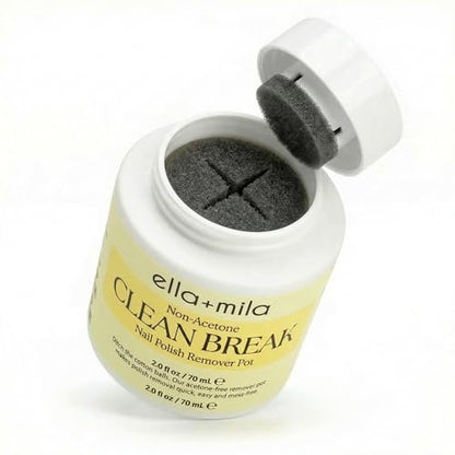 ella+mila Clean Break Non-Acetone Nail Polish Remover Pot - Gentle Acetone-Free Dip Jar for Fingers & Toes, Travel Size, Light Cotton Candy Scent (2 fl oz)