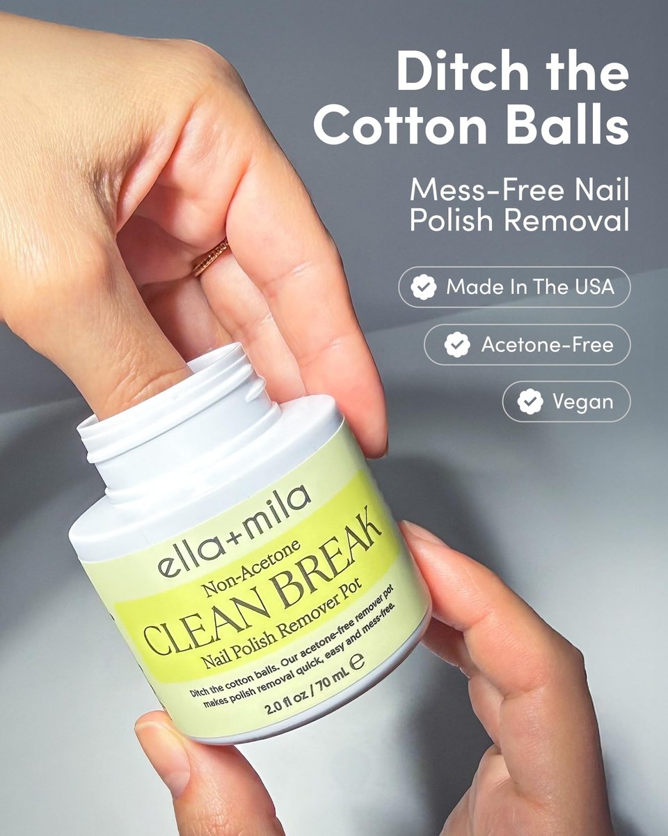 ella+mila Clean Break Non-Acetone Nail Polish Remover Pot - Gentle Acetone-Free Dip Jar for Fingers & Toes, Travel Size, Light Cotton Candy Scent (2 fl oz) - görsel 3