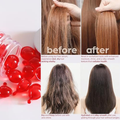 Hair Treatment Serum Capsules – 80 Pack with Argan, Avocado & Macadamia Oils for Repairing Dry, Damaged, Frizzy Hair | Vitamins A, C, E & Pro B5 | Leave-In Treatment for Women & Men Avelisse