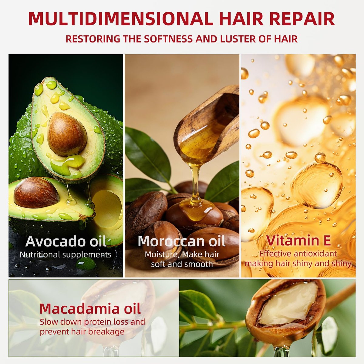 Hair Treatment Serum Capsules – 80 Pack with Argan, Avocado & Macadamia Oils for Repairing Dry, Damaged, Frizzy Hair | Vitamins A, C, E & Pro B5 | Leave-In Treatment for Women & Men Avelisse
