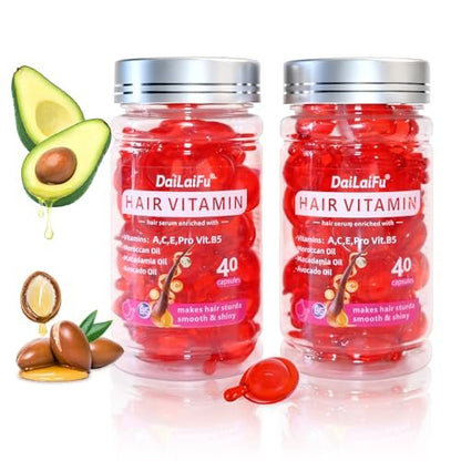 Hair Treatment Serum Capsules – 80 Pack with Argan, Avocado & Macadamia Oils for Repairing Dry, Damaged, Frizzy Hair | Vitamins A, C, E & Pro B5 | Leave-In Treatment for Women & Men Avelisse