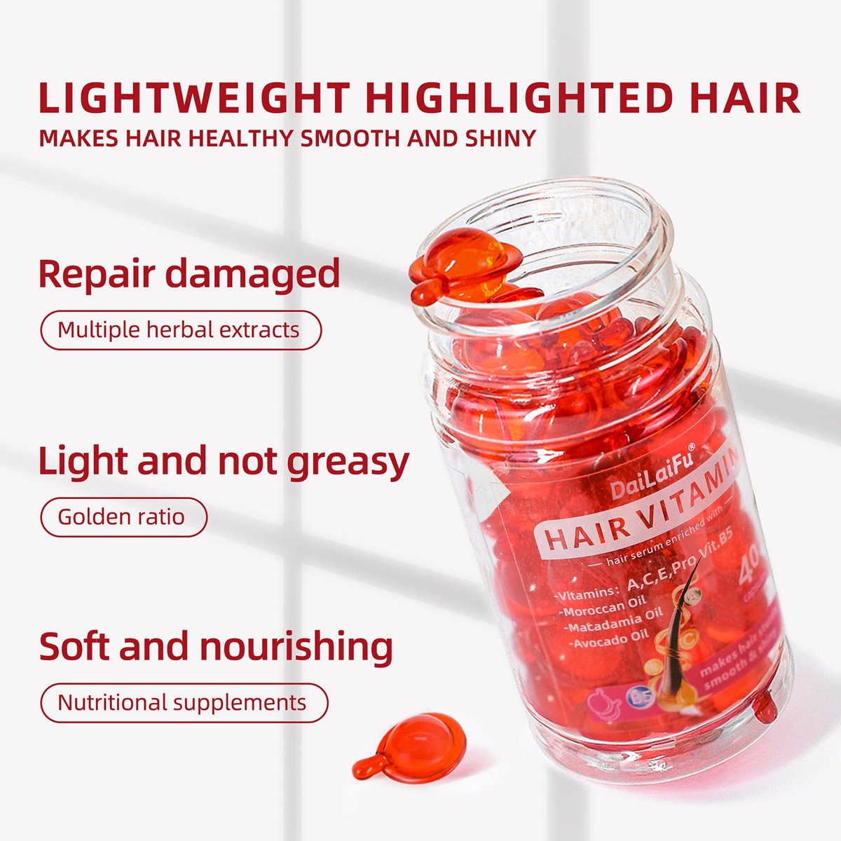 Hair Treatment Serum Capsules – 80 Pack with Argan, Avocado & Macadamia Oils for Repairing Dry, Damaged, Frizzy Hair | Vitamins A, C, E & Pro B5 | Leave-In Treatment for Women & Men Avelisse