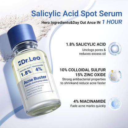 Dr.Leo 1.8% Salicylic Acid Spot Serum - Acne Drying Lotion for Sensitive Skin with Niacinamide, Fast Pimple Relief & Fades Marks, 0.34 fl oz Avelisse