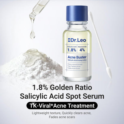 Dr.Leo 1.8% Salicylic Acid Spot Serum - Acne Drying Lotion for Sensitive Skin with Niacinamide, Fast Pimple Relief & Fades Marks, 0.34 fl oz Avelisse