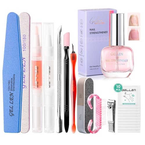 Gellen Nail Care Kit – Complete Manicure Tools Set with Nail Strengthener, Files, Cuticle Pusher, Oil, Remover, Clipper, and Brush Avelisse