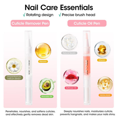 Gellen Nail Care Kit – Complete Manicure Tools Set with Nail Strengthener, Files, Cuticle Pusher, Oil, Remover, Clipper, and Brush Avelisse
