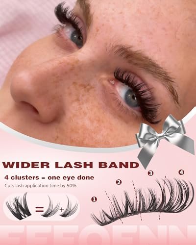 Wispy Lash Clusters 10-14mm Individual Lashes Natural Wet Look C Curl DIY Eyelash Extensions Wide Band Beginner-Friendly by EEFOFNN (Short Flaunt) - görsel 8