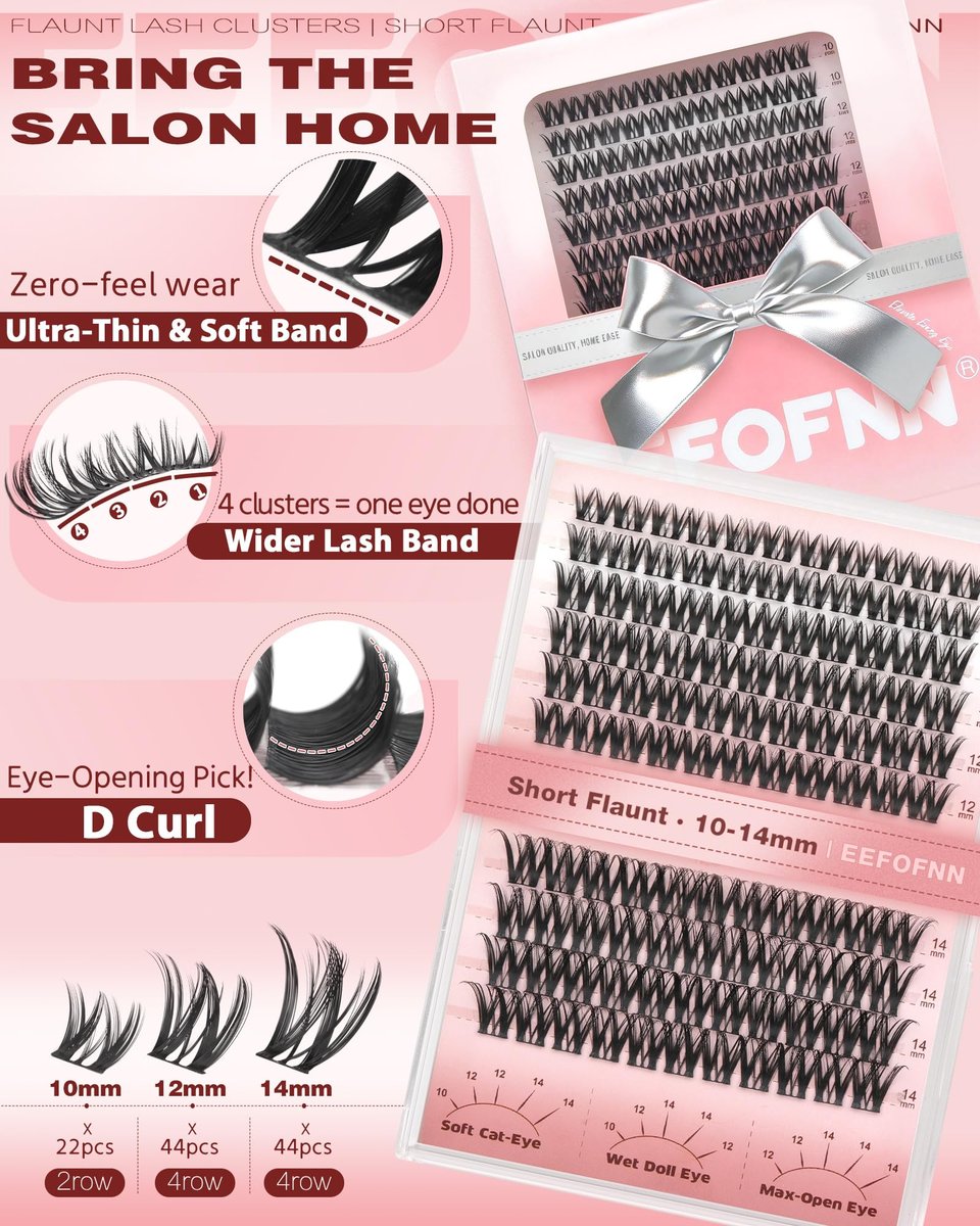 Wispy Lash Clusters 10-14mm Individual Lashes Natural Wet Look C Curl DIY Eyelash Extensions Wide Band Beginner-Friendly by EEFOFNN (Short Flaunt) - görsel 5