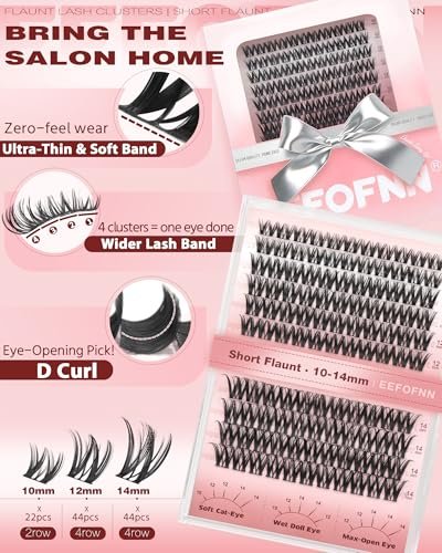 Wispy Lash Clusters 10-14mm Individual Lashes Natural Wet Look C Curl DIY Eyelash Extensions Wide Band Beginner-Friendly by EEFOFNN (Short Flaunt) - görsel 6
