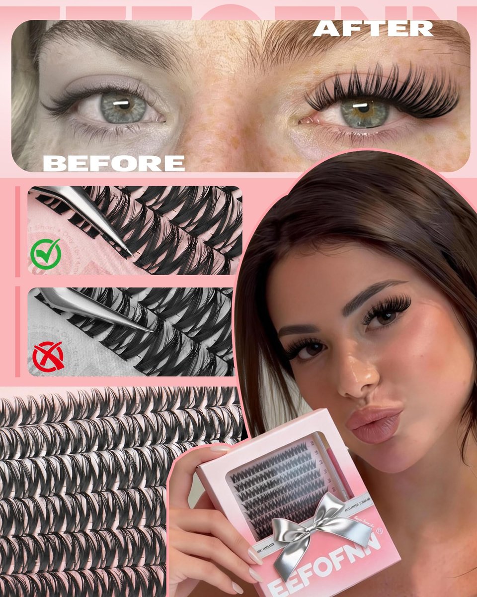 Wispy Lash Clusters 10-14mm Individual Lashes Natural Wet Look C Curl DIY Eyelash Extensions Wide Band Beginner-Friendly by EEFOFNN (Short Flaunt) - görsel 11