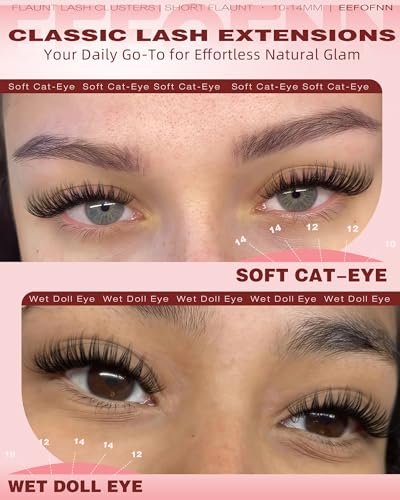 Wispy Lash Clusters 10-14mm Individual Lashes Natural Wet Look C Curl DIY Eyelash Extensions Wide Band Beginner-Friendly by EEFOFNN (Short Flaunt) - görsel 10