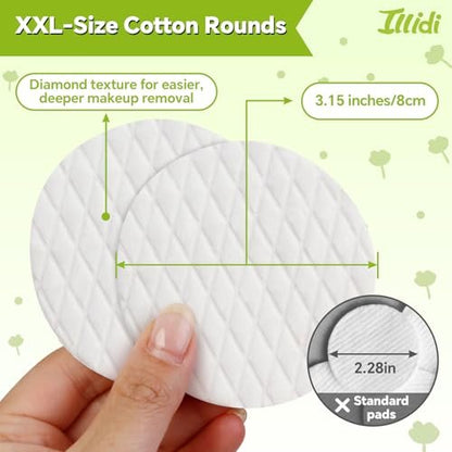 Extra Large Cotton Rounds 3.15 Inches - 120 Count, 100% Pure Cotton Pads for Makeup Removal and Face Cleansing