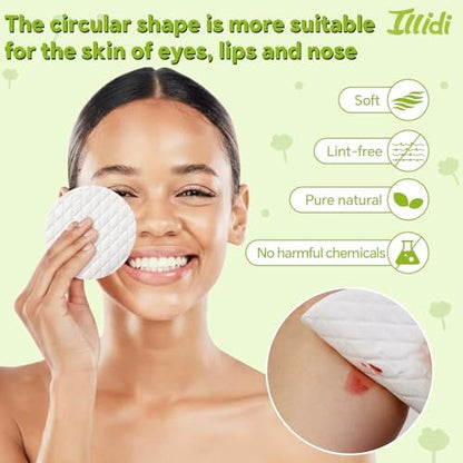 Extra Large Cotton Rounds 3.15 Inches - 120 Count, 100% Pure Cotton Pads for Makeup Removal and Face Cleansing