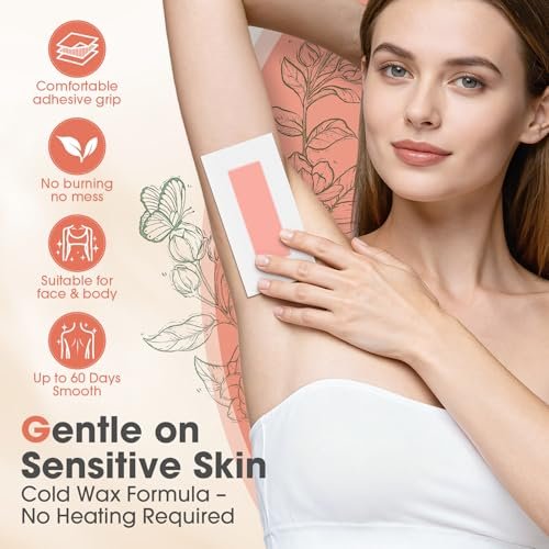 Pacifoo Wax Strips for Hair Removal – 60 Count (40 Large Body & 20 Face) Ready to Use Cold Waxing Kit for Women & Men – Bikini, Underarm, Legs, Arms, Upper Lip, Chin, Sensitive Skin Avelisse