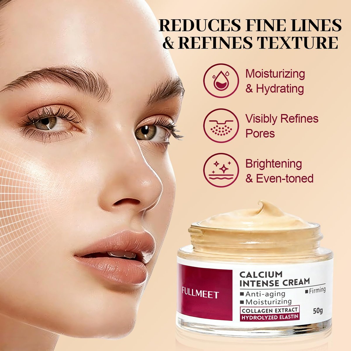 FullMeet Calcium Intense Cream – Collagen Volume Cream for Anti-Aging, Deep Wrinkles & Moisturizing, 1.76 oz Avelisse