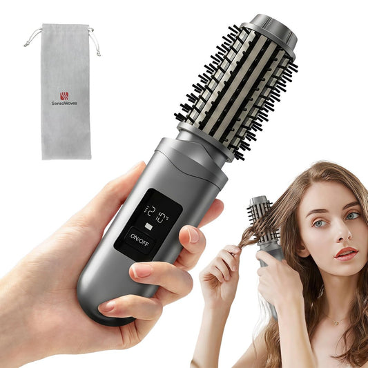 Cordless Hair Straightener Brush - Mini Curling Iron with 3 Temperature Controls, Anti-Scald, Rechargeable, LCD Display, Anti-Frizz, Fast Heating for Styling & Travel - Grey Avelisse