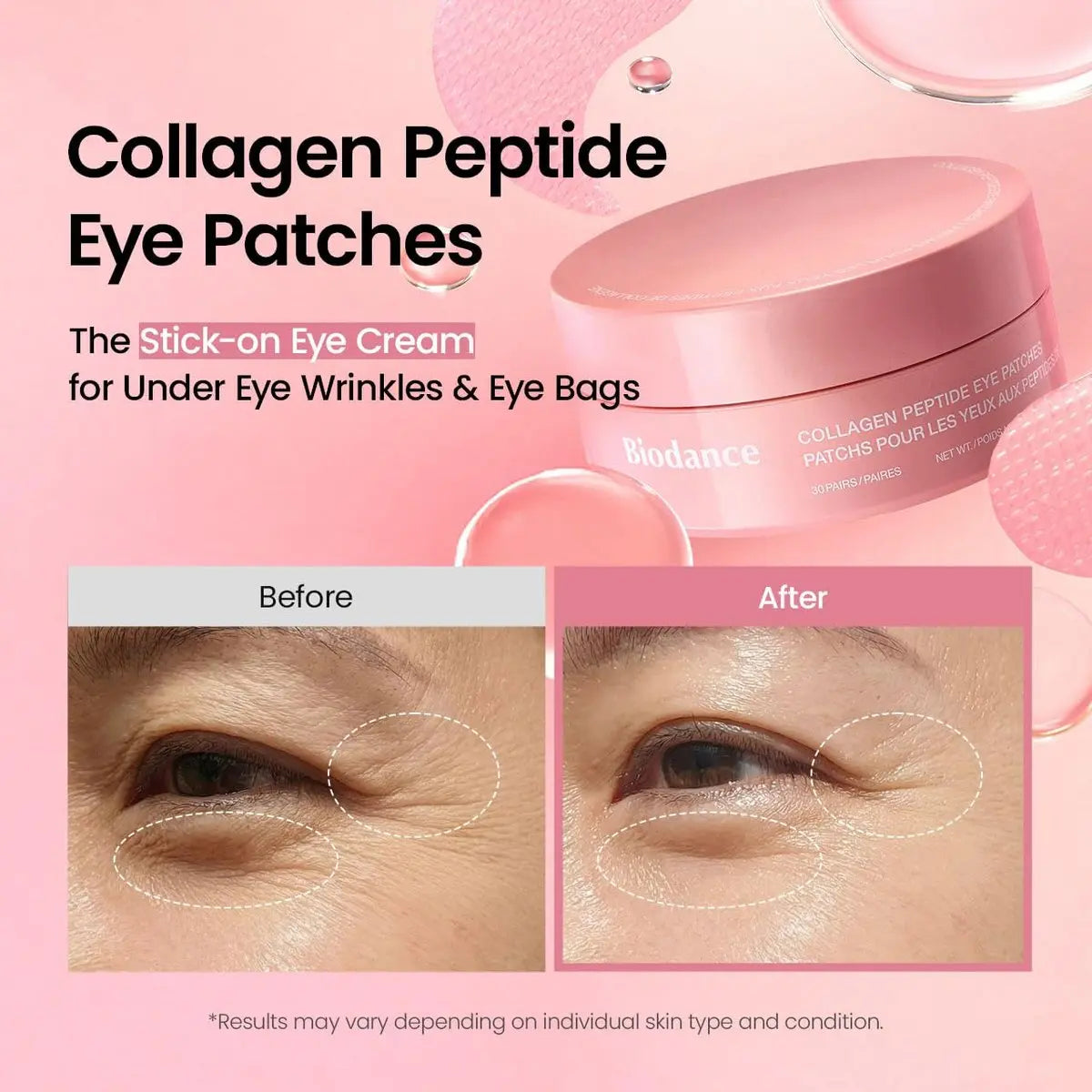 BIODANCE Collagen Peptide Eye Patches | Anti-Wrinkle & Smile Line Patches for Face | Under Eye Mask for Fine Lines & Eye Bags | Korean Skincare Travel Essentials & Self Care Gifts for Women (60 Count) Avelisse