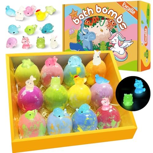 Easter Bath Bombs for Kids with Toys Inside - 12 Pack Glow-in-The-Dark Surprise Fizz Balls, Gentle & Safe, Perfect Basket Stuffers for Girls & Boys Avelisse