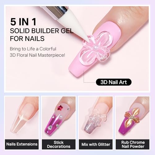 MIZHSE 3PCS 3D Sculpting Gel Nail Art - Clear White 5 in 1 Solid Builder Gel Set for UV LED Hard Gel Nails with Dual Forms - görsel 4