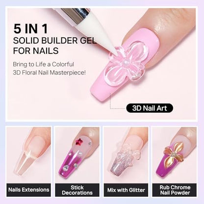 MIZHSE 3PCS 3D Sculpting Gel Nail Art - Clear White 5 in 1 Solid Builder Gel Set for UV LED Hard Gel Nails with Dual Forms