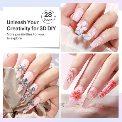 MIZHSE 3PCS 3D Sculpting Gel Nail Art - Clear White 5 in 1 Solid Builder Gel Set for UV LED Hard Gel Nails with Dual Forms