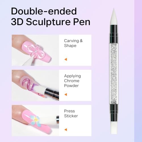 MIZHSE 3PCS 3D Sculpting Gel Nail Art - Clear White 5 in 1 Solid Builder Gel Set for UV LED Hard Gel Nails with Dual Forms - görsel 16