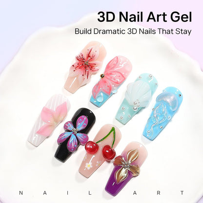 MIZHSE 3PCS 3D Sculpting Gel Nail Art - Clear White 5 in 1 Solid Builder Gel Set for UV LED Hard Gel Nails with Dual Forms