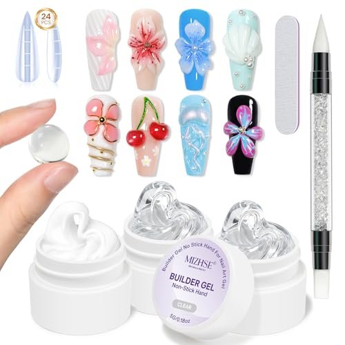 MIZHSE 3PCS 3D Sculpting Gel Nail Art - Clear White 5 in 1 Solid Builder Gel Set for UV LED Hard Gel Nails with Dual Forms - görsel 2