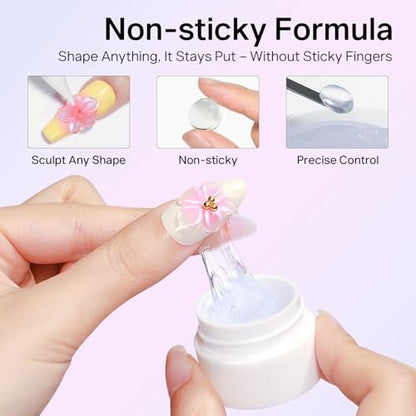 MIZHSE 3PCS 3D Sculpting Gel Nail Art - Clear White 5 in 1 Solid Builder Gel Set for UV LED Hard Gel Nails with Dual Forms