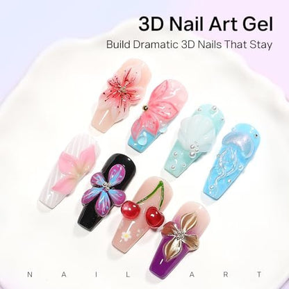 MIZHSE 3PCS 3D Sculpting Gel Nail Art - Clear White 5 in 1 Solid Builder Gel Set for UV LED Hard Gel Nails with Dual Forms