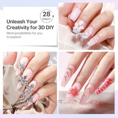 MIZHSE 3PCS 3D Sculpting Gel Nail Art - Clear White 5 in 1 Solid Builder Gel Set for UV LED Hard Gel Nails with Dual Forms