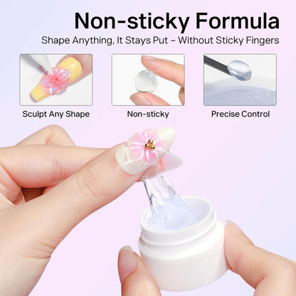 MIZHSE 3PCS 3D Sculpting Gel Nail Art - Clear White 5 in 1 Solid Builder Gel Set for UV LED Hard Gel Nails with Dual Forms
