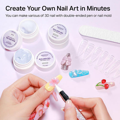 MIZHSE 3PCS 3D Sculpting Gel Nail Art - Clear White 5 in 1 Solid Builder Gel Set for UV LED Hard Gel Nails with Dual Forms